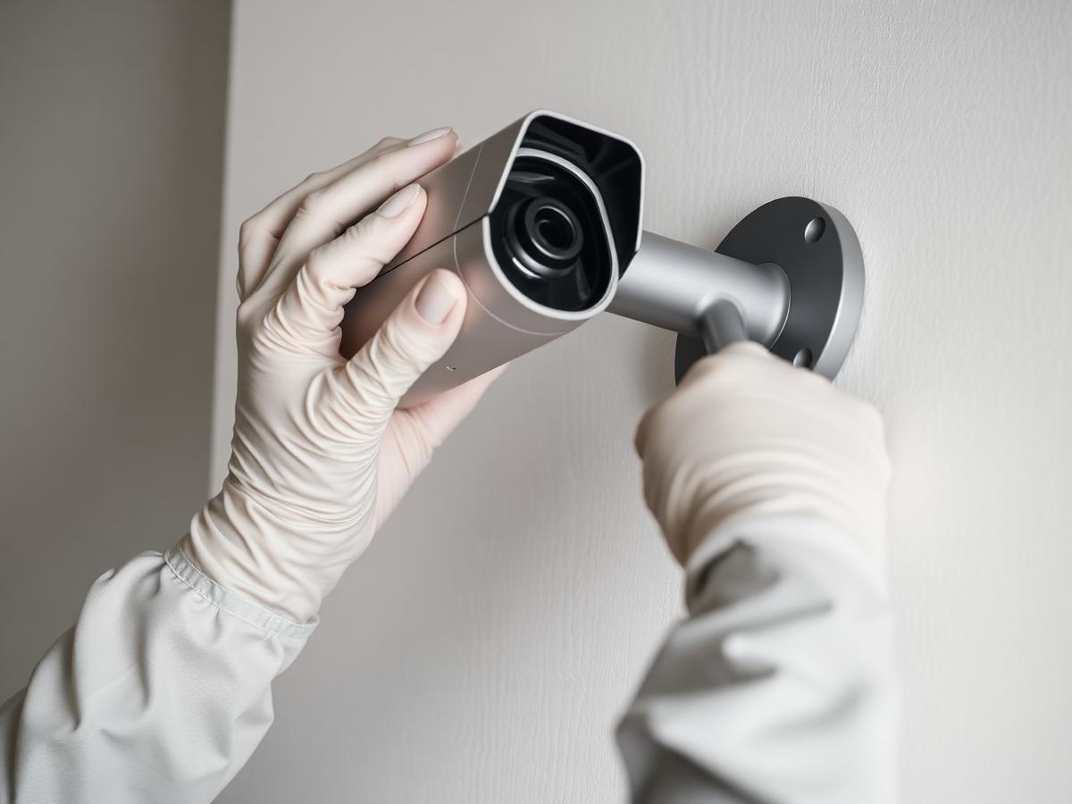Technician installing a professional security camera